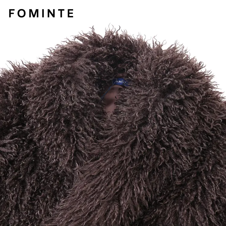 Wholesale Cropped Faux Mongolian Lamb Coat - FM0202000061