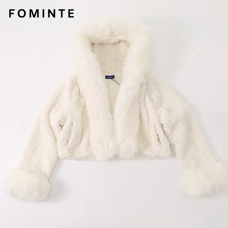 Wholesale Cropped Teddy Fleece Jacket with Faux Fox Fur - FM0202000065