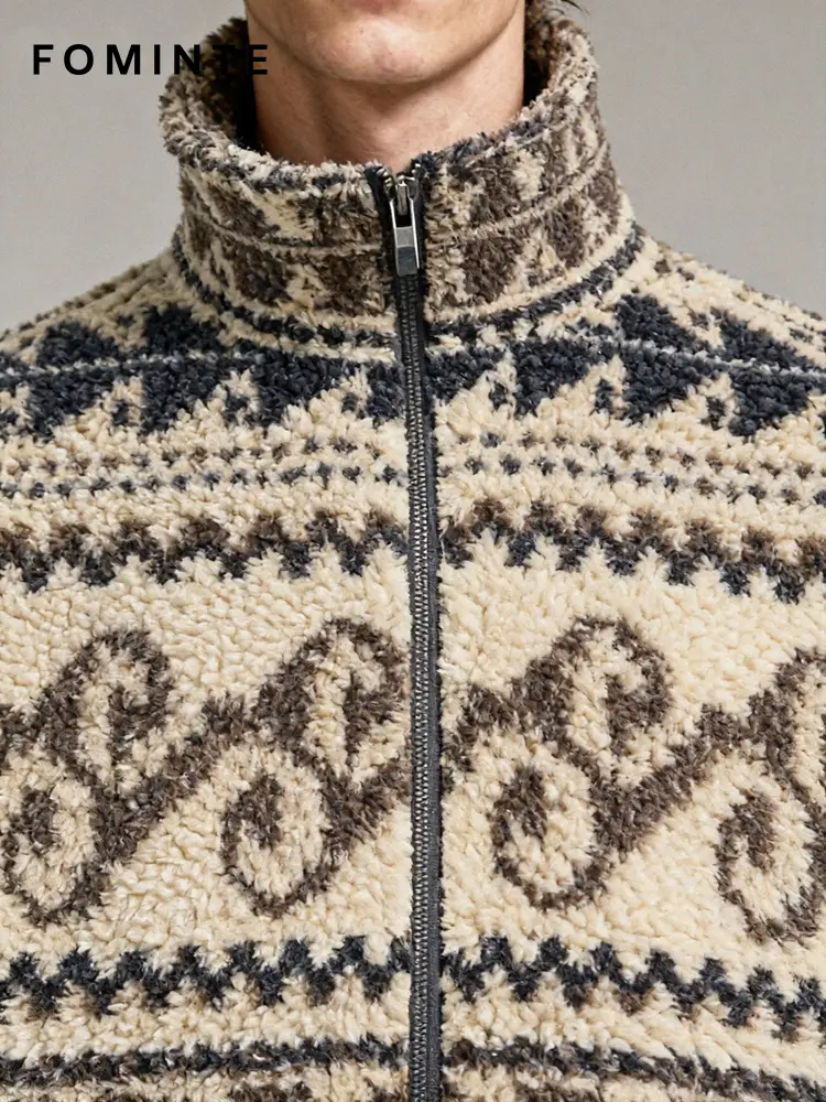 Vintage Paisley Print Half-Zip Sherpa Fleece Jacket