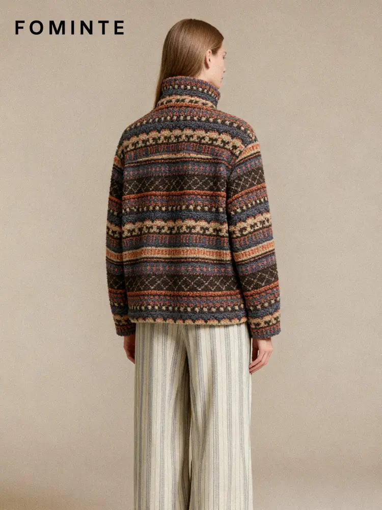 Fair Isle Stripe Full-Zip Sherpa Fleece Jacket