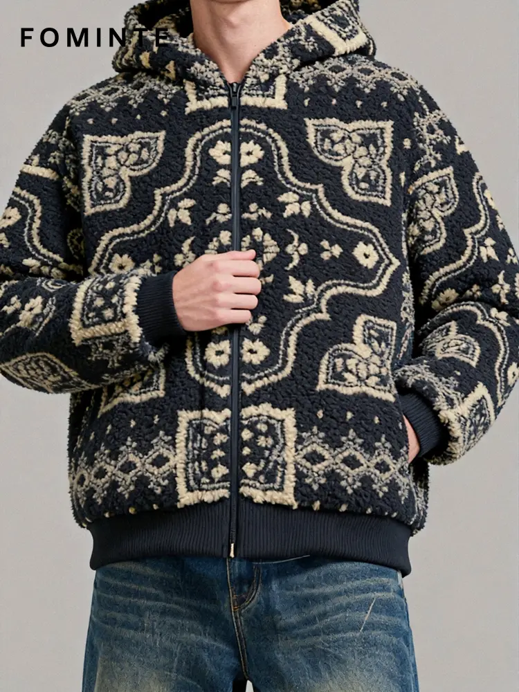 Bandana Print Hooded Sherpa Fleece Jacket