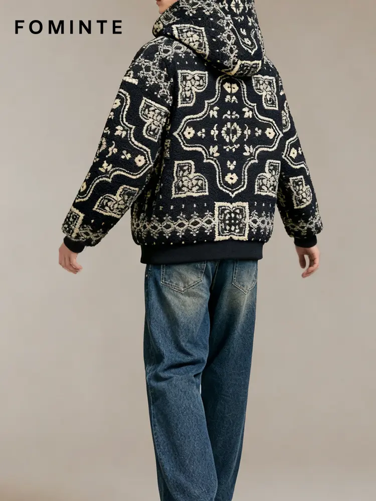 Bandana Print Hooded Sherpa Fleece Jacket