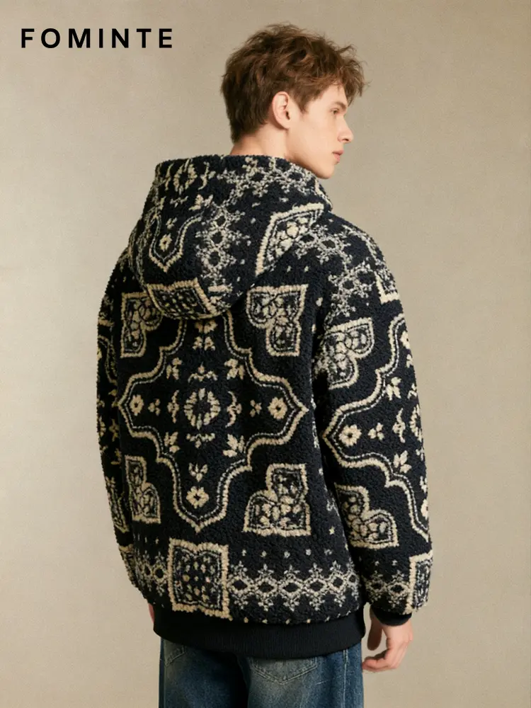 Bandana Print Hooded Sherpa Fleece Jacket