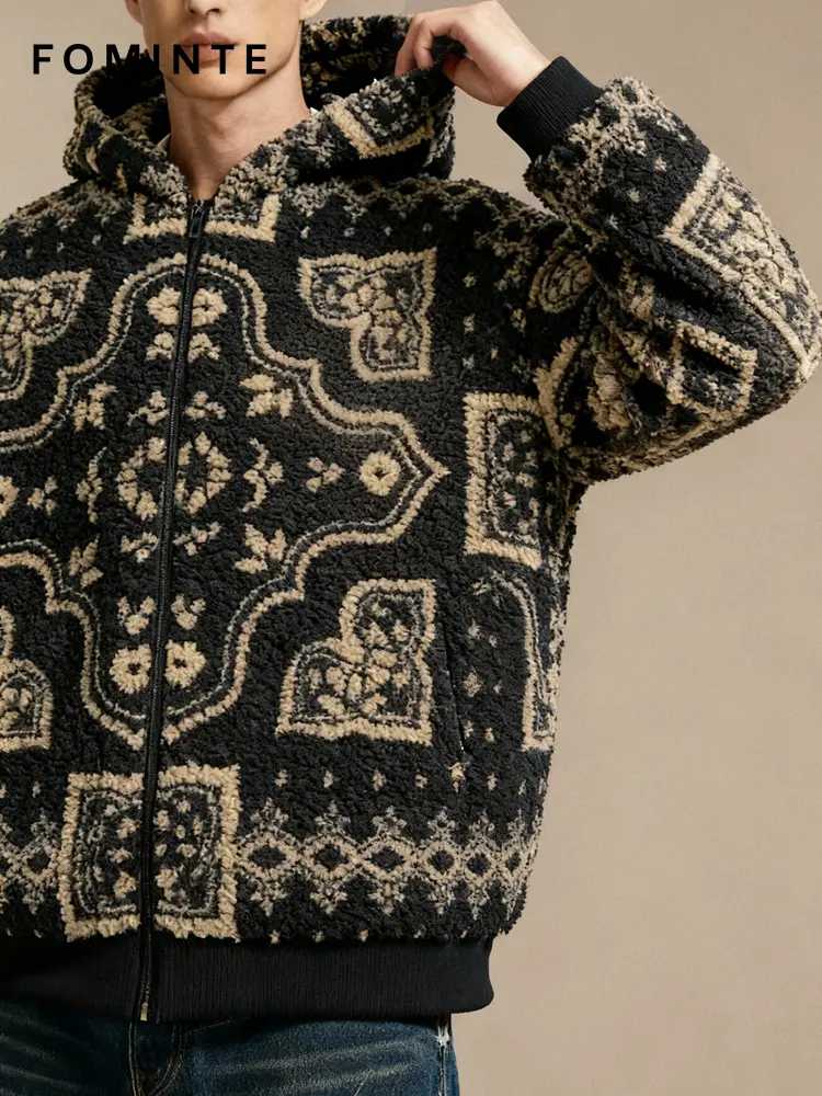 Bandana Print Hooded Sherpa Fleece Jacket