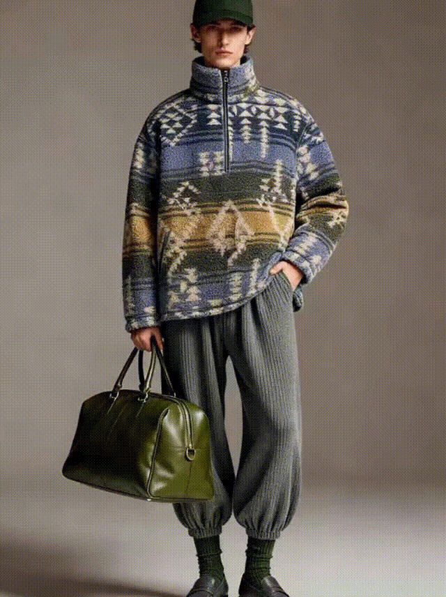 Multi-Color Printed Sherpa Fleece Pullover - FM0302000067