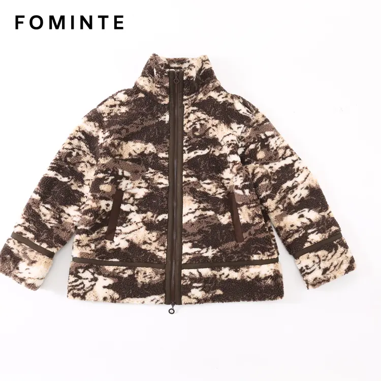 WholesalePrinted Sherpa Fleece Jacket (Coffee Camo) - FM0302000068