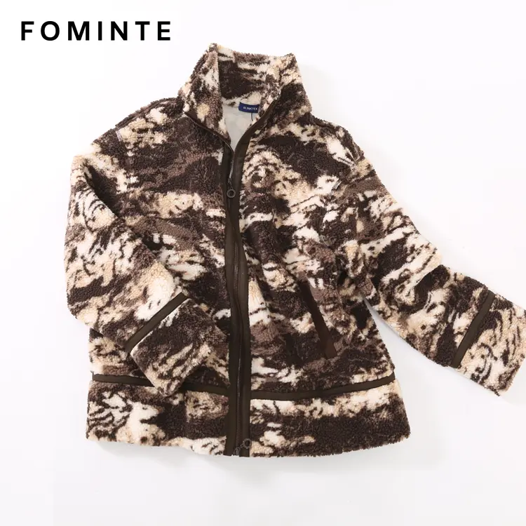 WholesalePrinted Sherpa Fleece Jacket (Coffee Camo) - FM0302000068