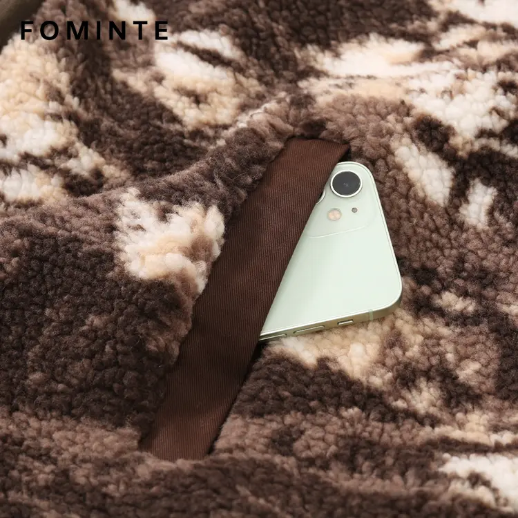 WholesalePrinted Sherpa Fleece Jacket (Coffee Camo) - FM0302000068