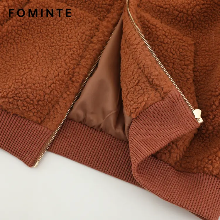 WholesaleHooded Teddy Sherpa Bomber Jacket (Rust Brown) - FM0302000077