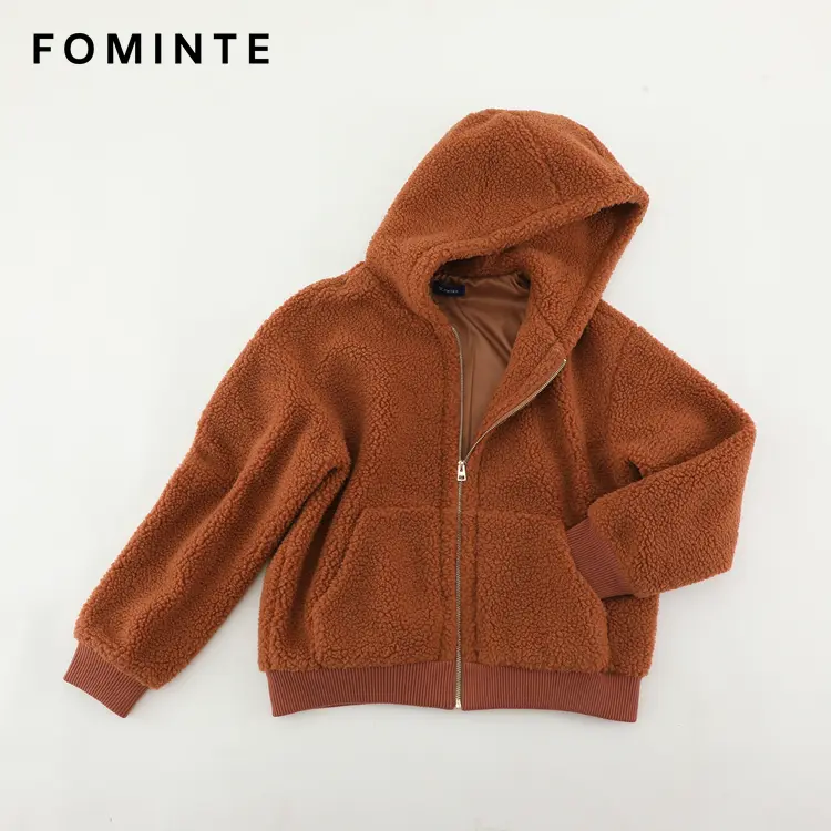 WholesaleHooded Teddy Sherpa Bomber Jacket (Rust Brown) - FM0302000077