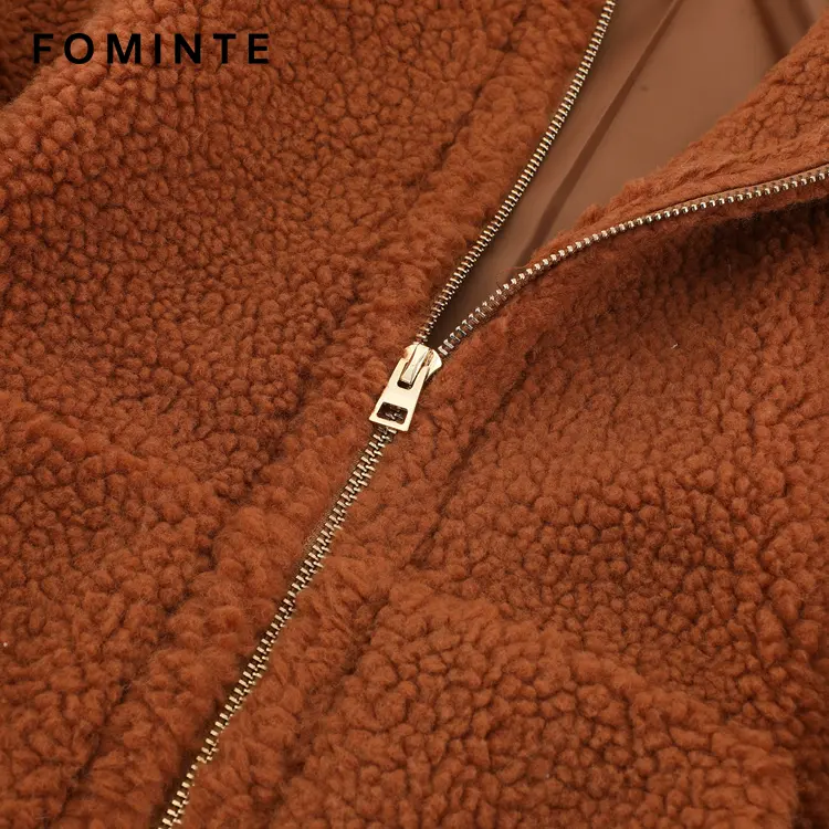 WholesaleHooded Teddy Sherpa Bomber Jacket (Rust Brown) - FM0302000077