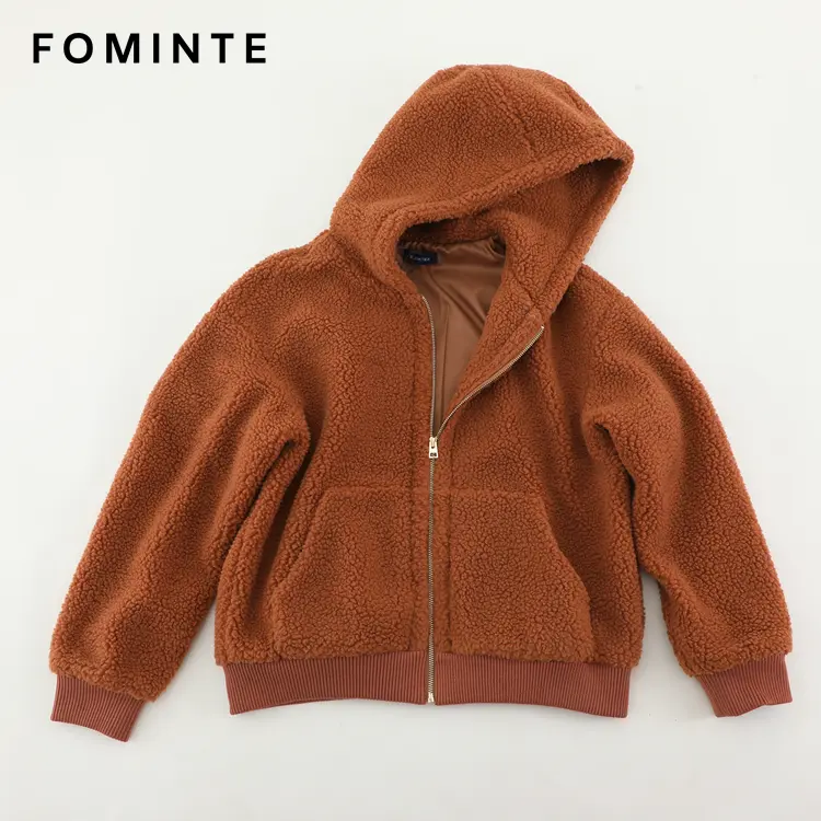 WholesaleHooded Teddy Sherpa Bomber Jacket (Rust Brown) - FM0302000077