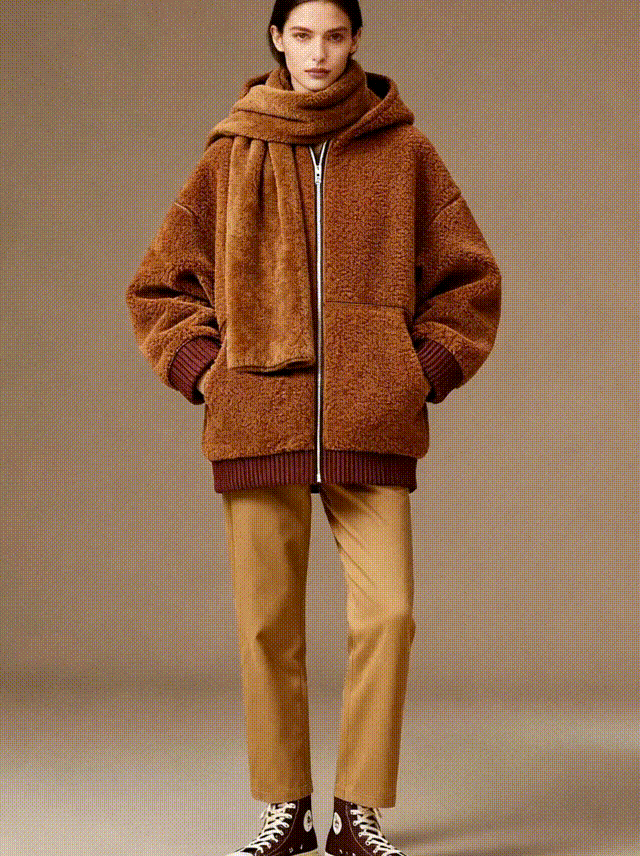 Hooded Teddy Sherpa Bomber Jacket (Rust Brown) - FM0302000077