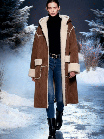 Long Faux Shearling Duster Coat - FM0302000078