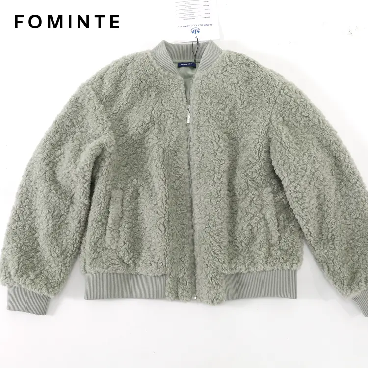 WholesaleLight Green Teddy Fleece Bomber Jacket - FM0302000080