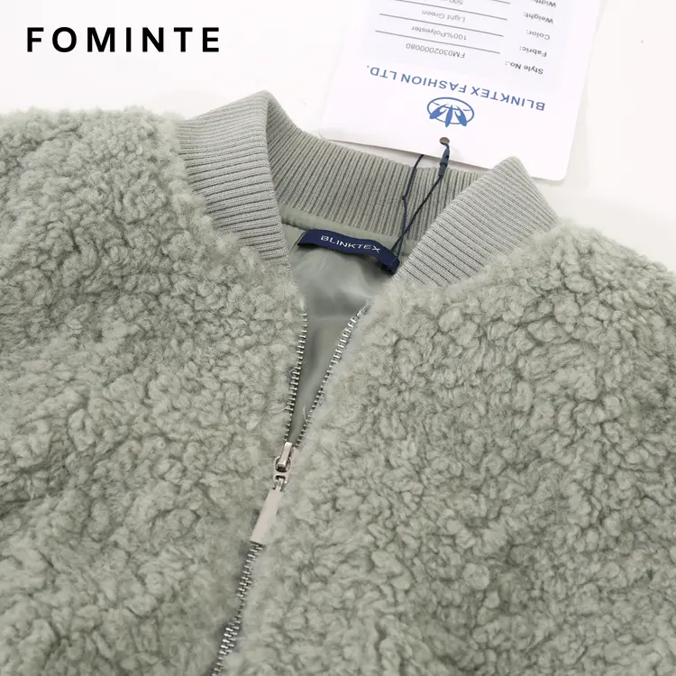 WholesaleLight Green Teddy Fleece Bomber Jacket - FM0302000080