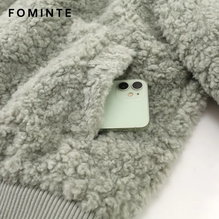 WholesaleLight Green Teddy Fleece Bomber Jacket - FM0302000080