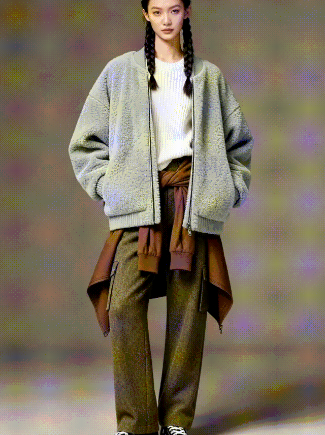 Light Green Teddy Fleece Bomber Jacket - FM0302000080