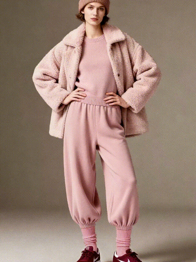 Pink Teddy Fleece Car Coat with Notch Collar - FM0302000081