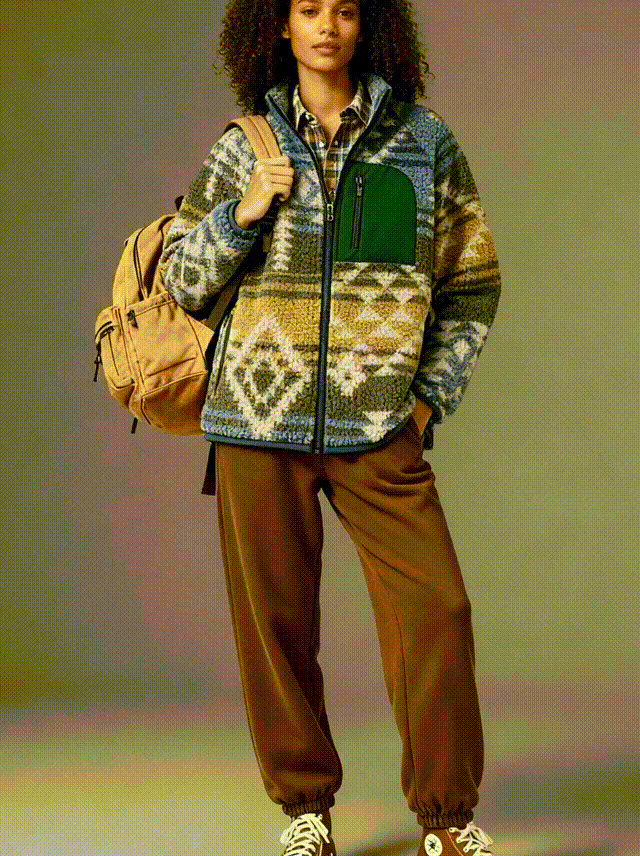 Aztec Printed Sherpa Fleece Jacket - FM0303000082