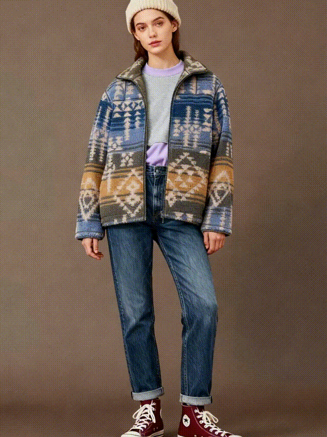 Aztec Print Sherpa Fleece Jacket - FM0302000083