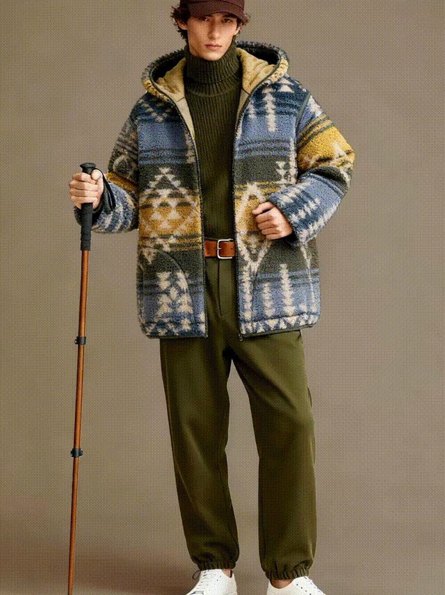 Hooded Aztec Sherpa Fleece Jacket - FM0302000084