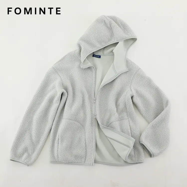 WholesaleSolid Hooded Sherpa Fleece Jacket - FM0302000085