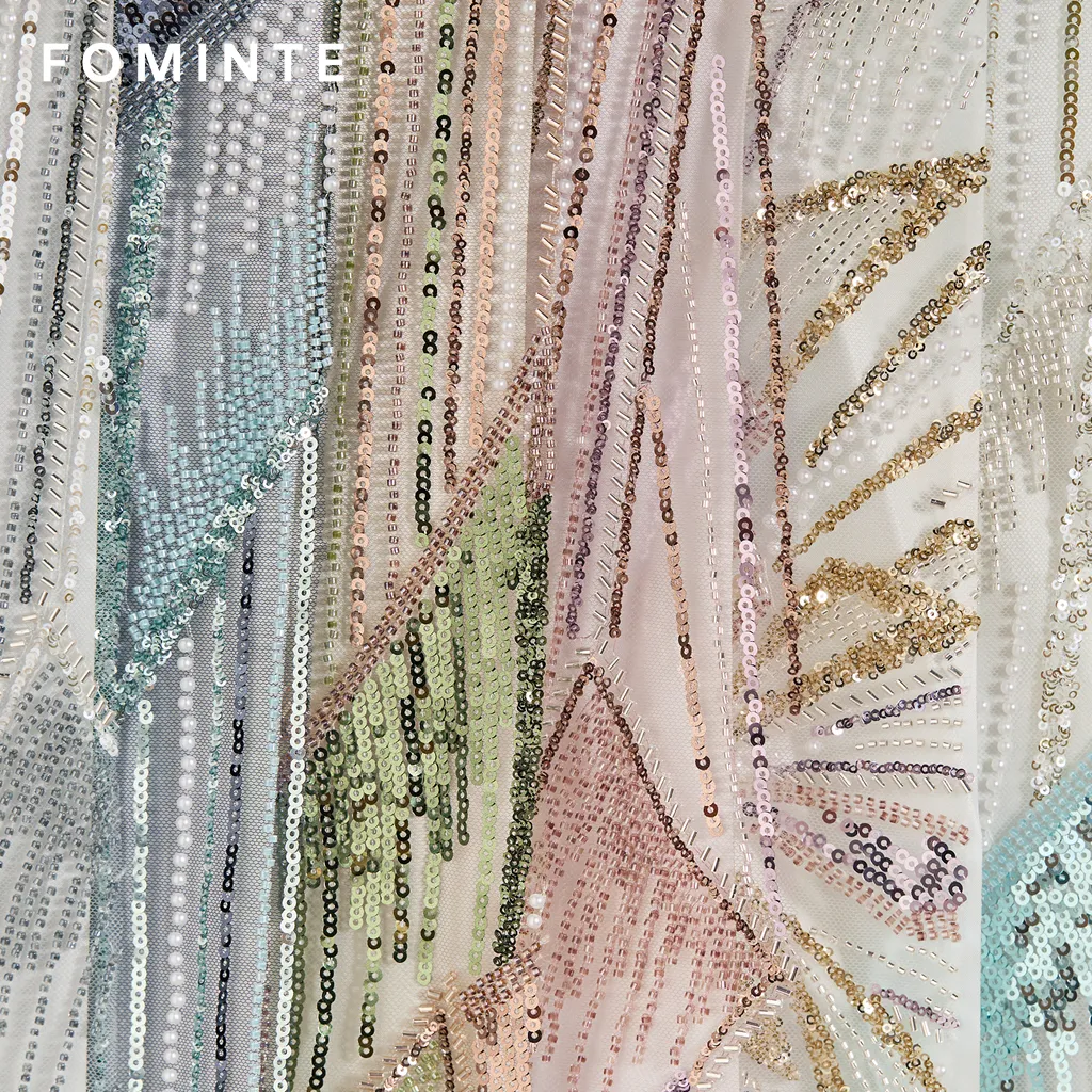 FT25-004: Glamorous Art Deco Beaded Fringe Fabric for Gatsby Style Gowns wholesale