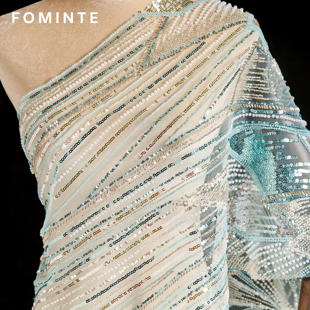 FT25-004: Glamorous Art Deco Beaded Fringe Fabric for Gatsby Style Gowns wholesale