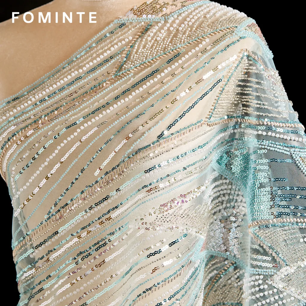 FT25-004: Glamorous Art Deco Beaded Fringe Fabric for Gatsby Style Gowns wholesale