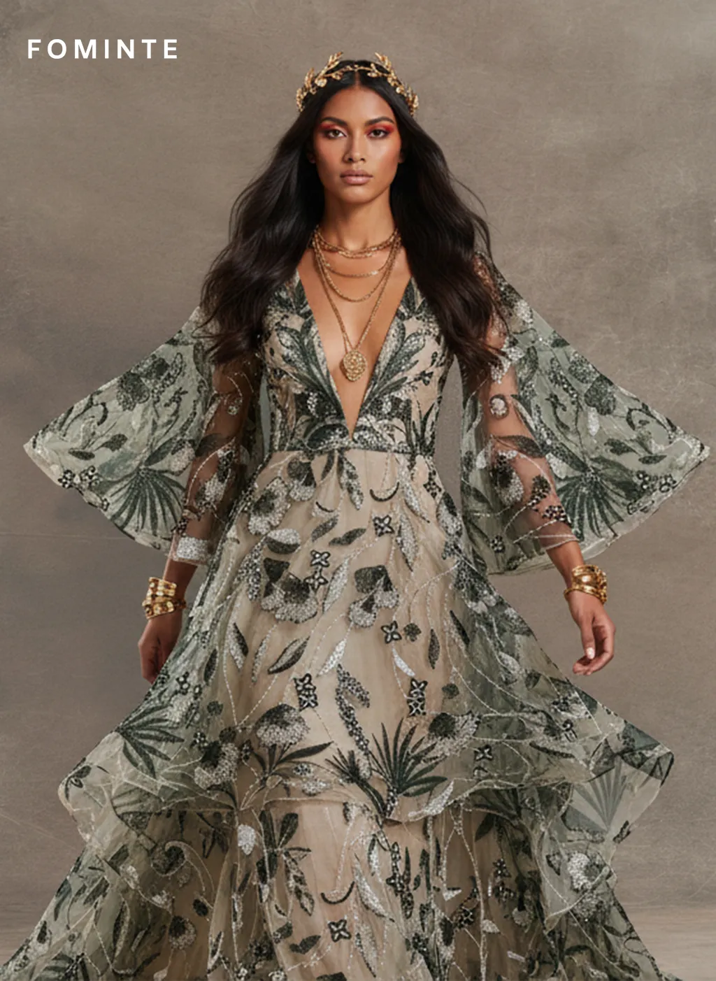 FT25-028: Sophisticated Botanical Beaded Lace for Mother of the Bride Gowns wholesale