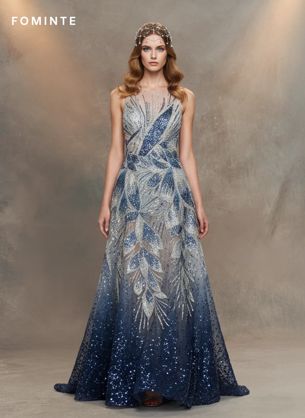 FT25-031B: Art Deco Feather Motif Heavy Beaded Fabric for Gala Gowns wholesale