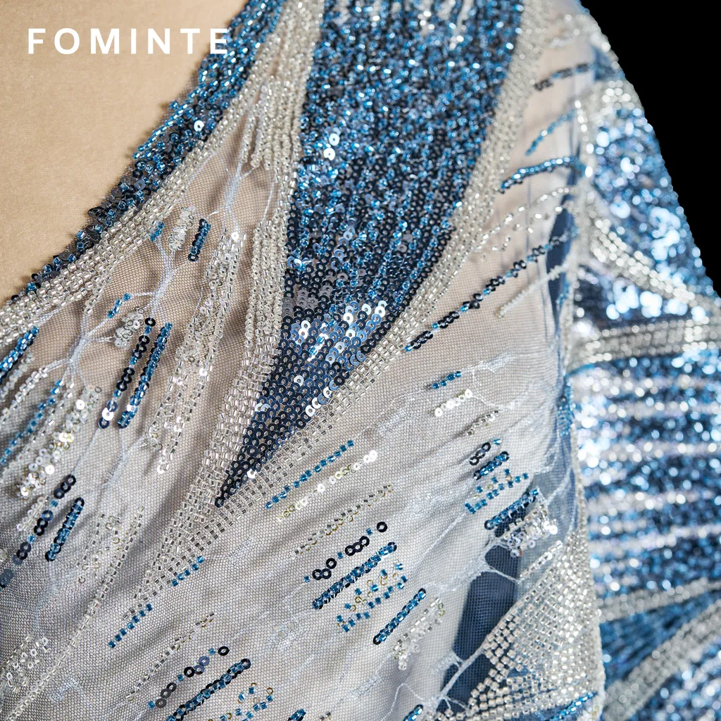 FT25-031B: Art Deco Feather Motif Heavy Beaded Fabric for Gala Gowns wholesale