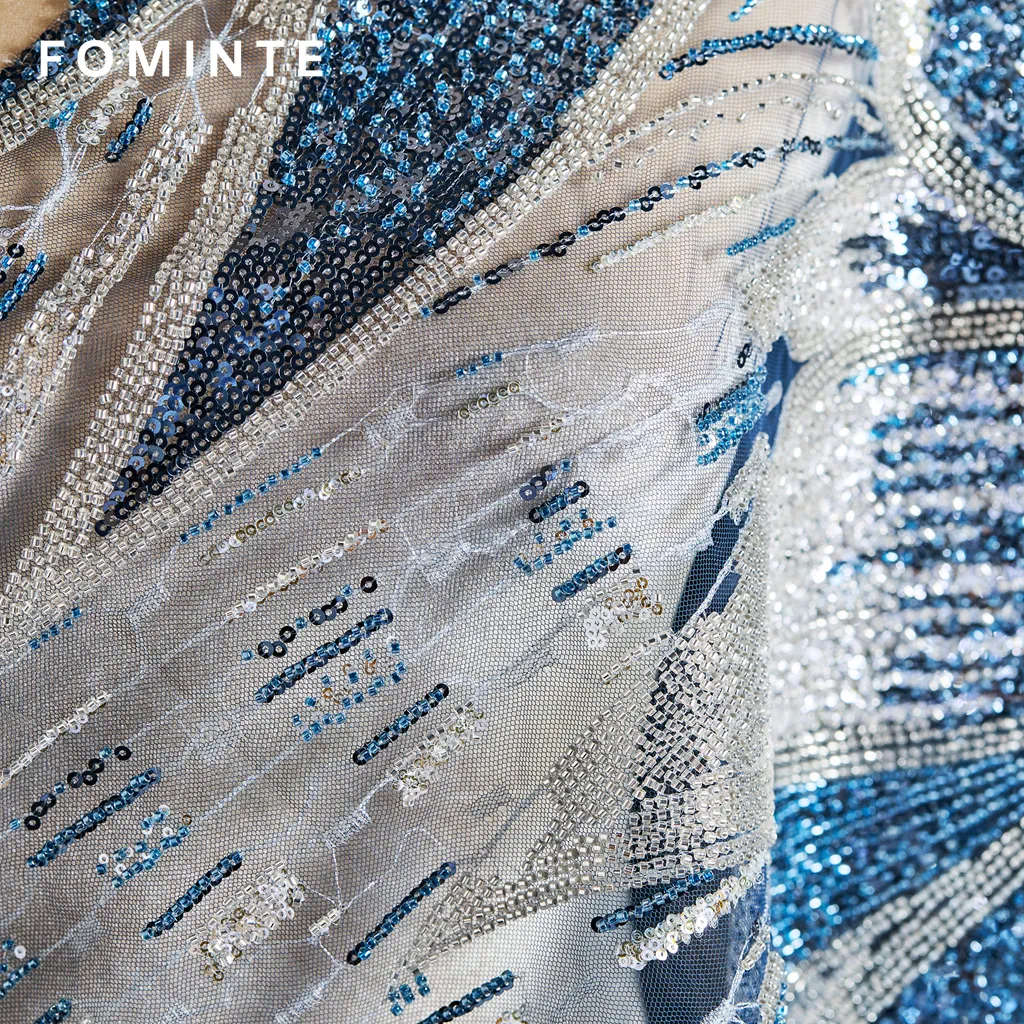 FT25-031B: Art Deco Feather Motif Heavy Beaded Fabric for Gala Gowns wholesale