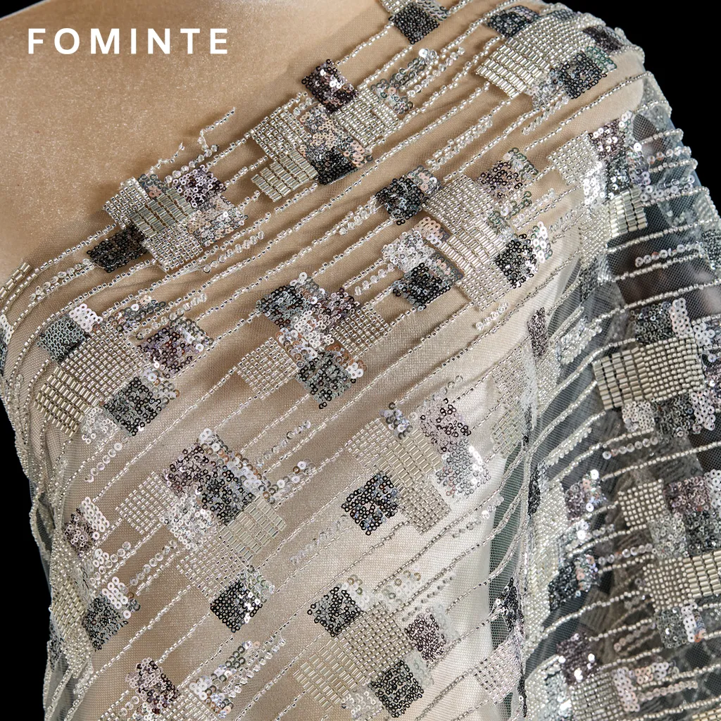 FT25-042: Modern Mosaic Tile Beaded Fabric with Art Deco Grid Pattern wholesale