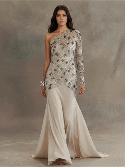 FT25-042: Modern Mosaic Tile Beaded Fabric with Art Deco Grid Pattern