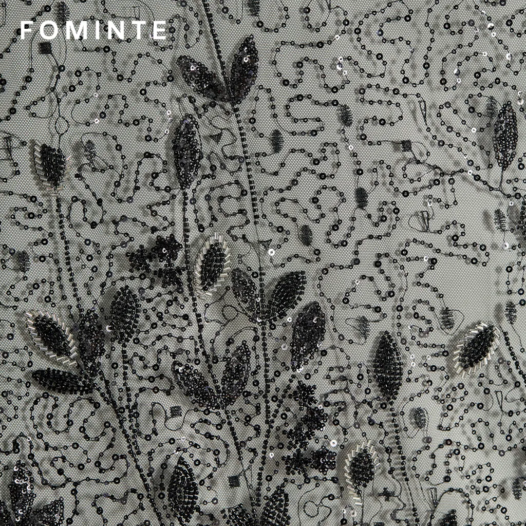 FT25-056B: Elegant Botanical Vine Beaded Lace with Layered Sequin Embroidery wholesale