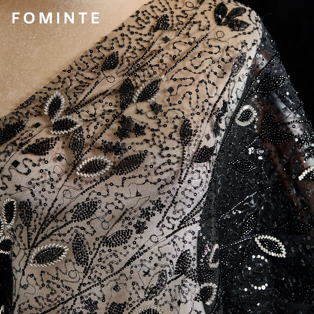 FT25-056B: Elegant Botanical Vine Beaded Lace with Layered Sequin Embroidery wholesale