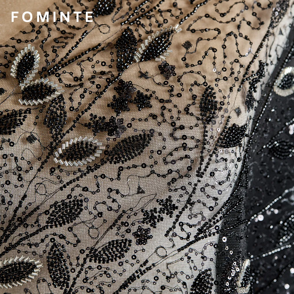 FT25-056B: Elegant Botanical Vine Beaded Lace with Layered Sequin Embroidery wholesale