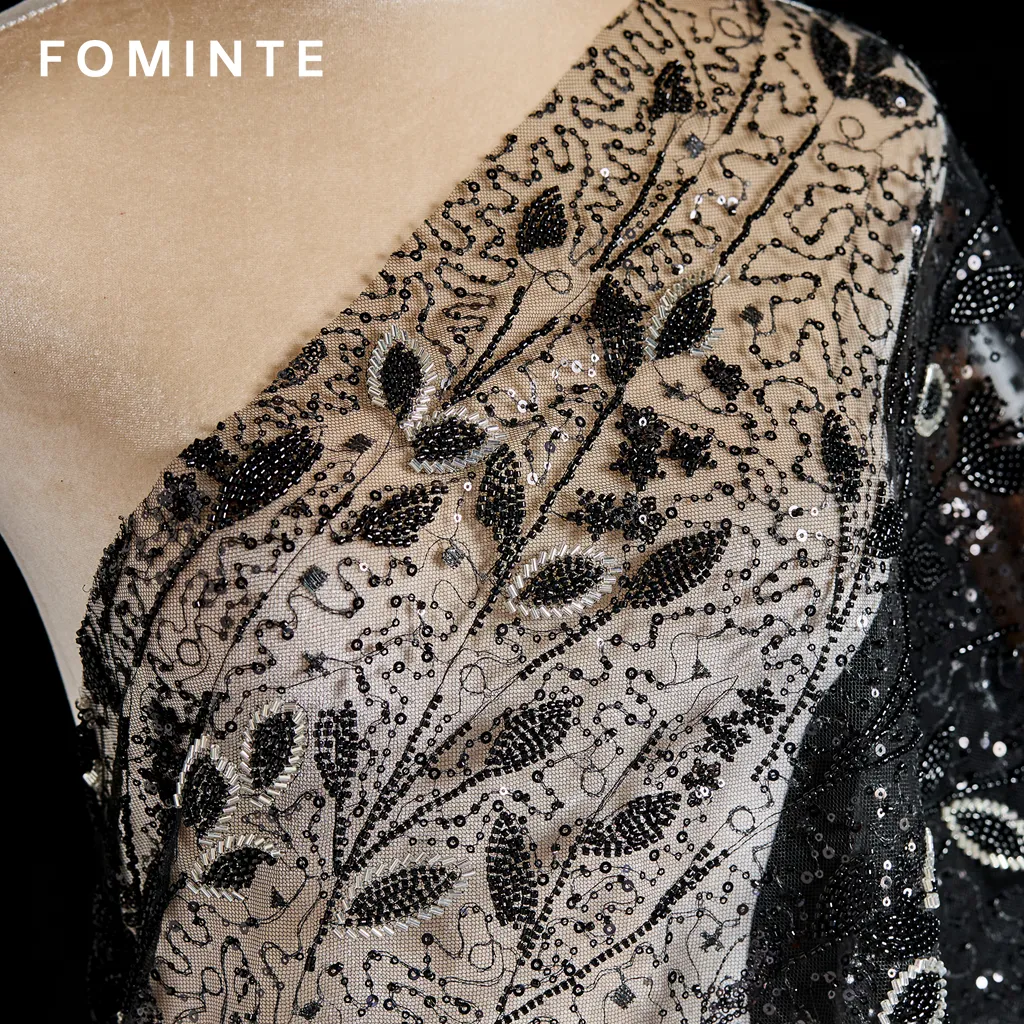 FT25-056B: Elegant Botanical Vine Beaded Lace with Layered Sequin Embroidery wholesale