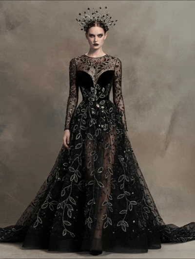 FT25-056B: Elegant Botanical Vine Beaded Lace with Layered Sequin Embroidery