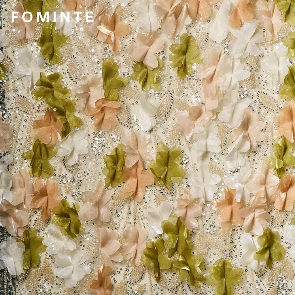 FT25-056D: Sculptural 3D Floral Fabric for Avant-Garde Couture Gowns wholesale