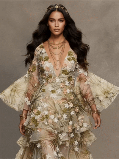 FT25-056D: Sculptural 3D Floral Fabric for Avant-Garde Couture Gowns