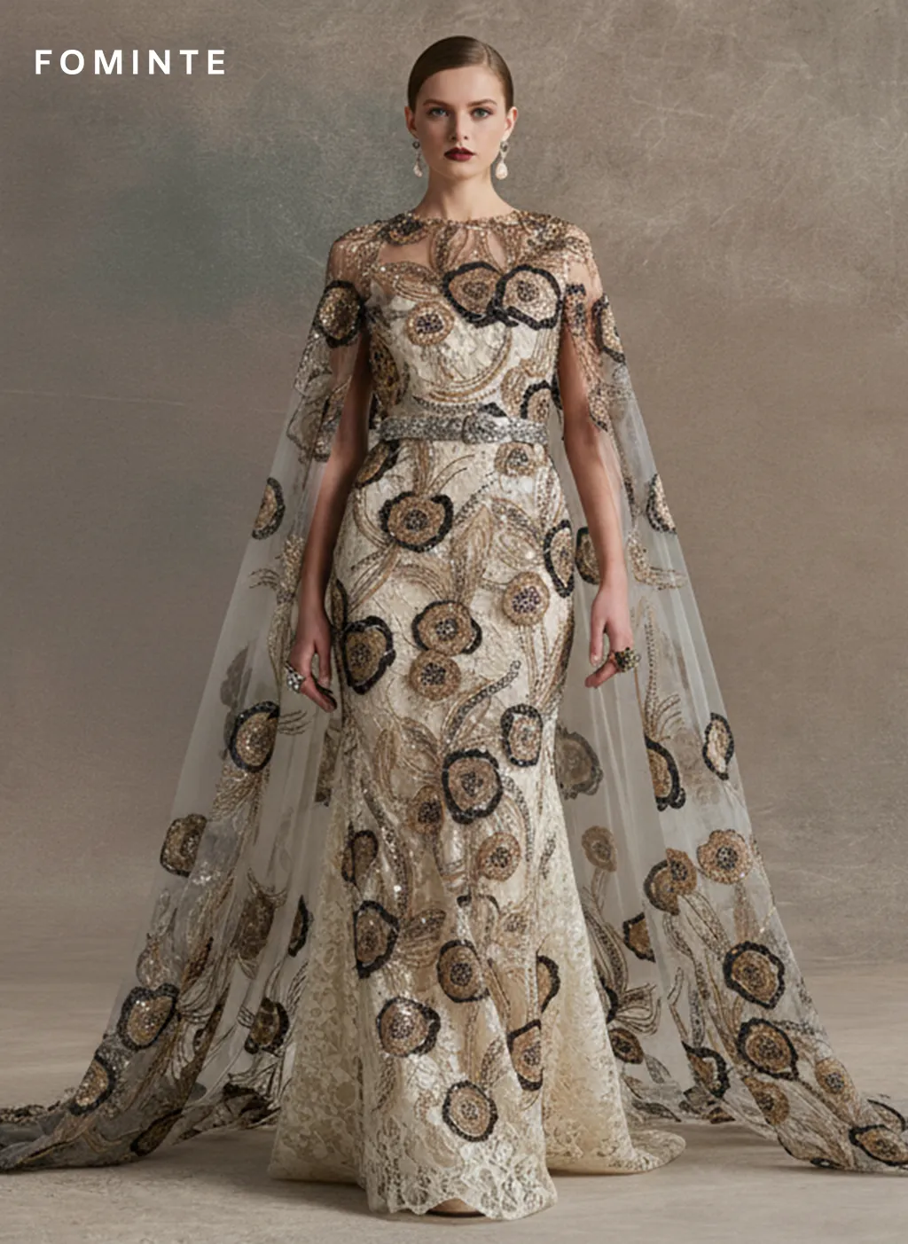 FT25-071: Glamorous Sunburst Floral Beaded Lace for Red Carpet Gowns wholesale