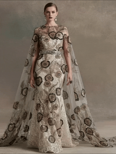 FT25-071: Glamorous Sunburst Floral Beaded Lace for Red Carpet Gowns