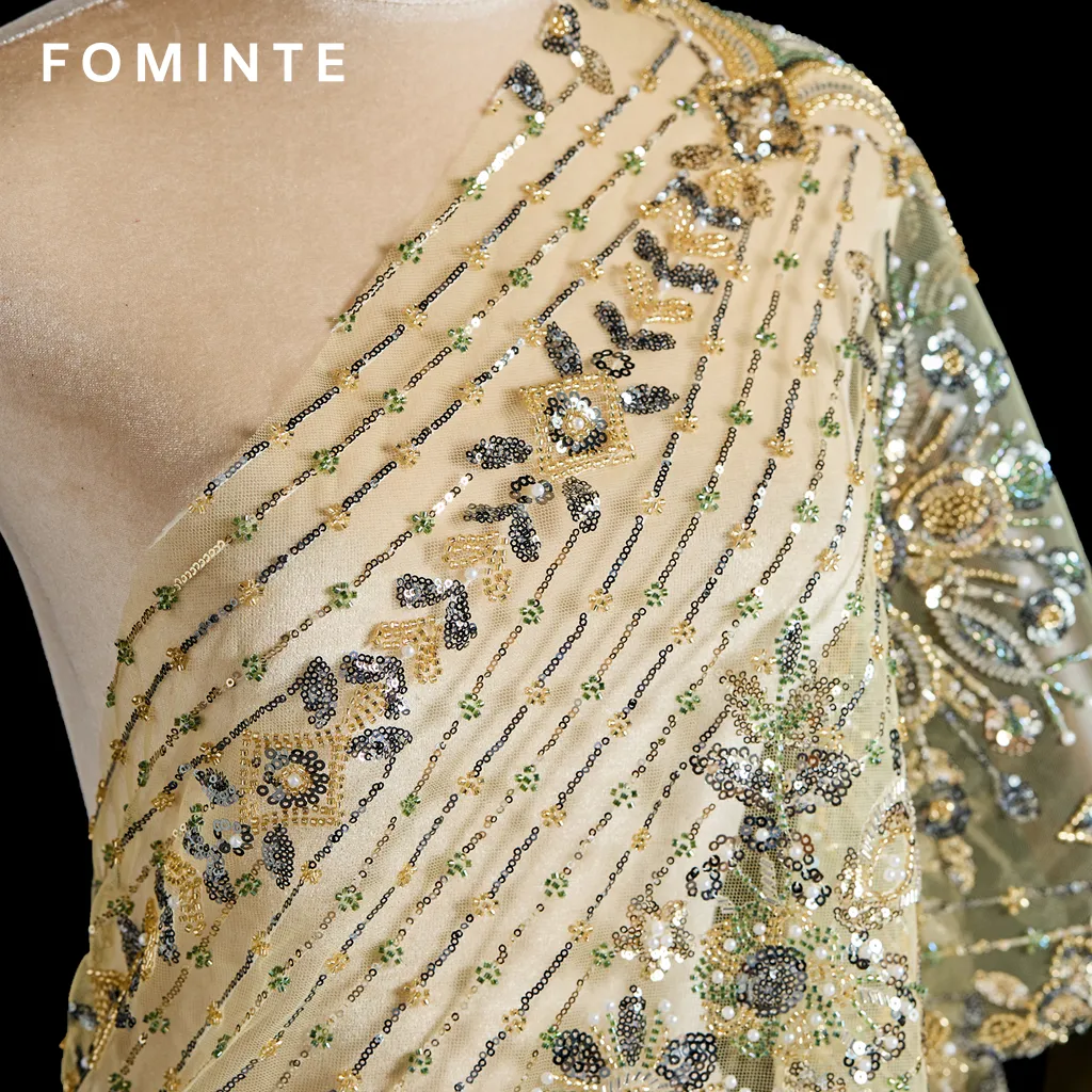 FT25-082: Regal Art Deco Medallion Beaded Fabric for Luxury Caftans and Gowns wholesale