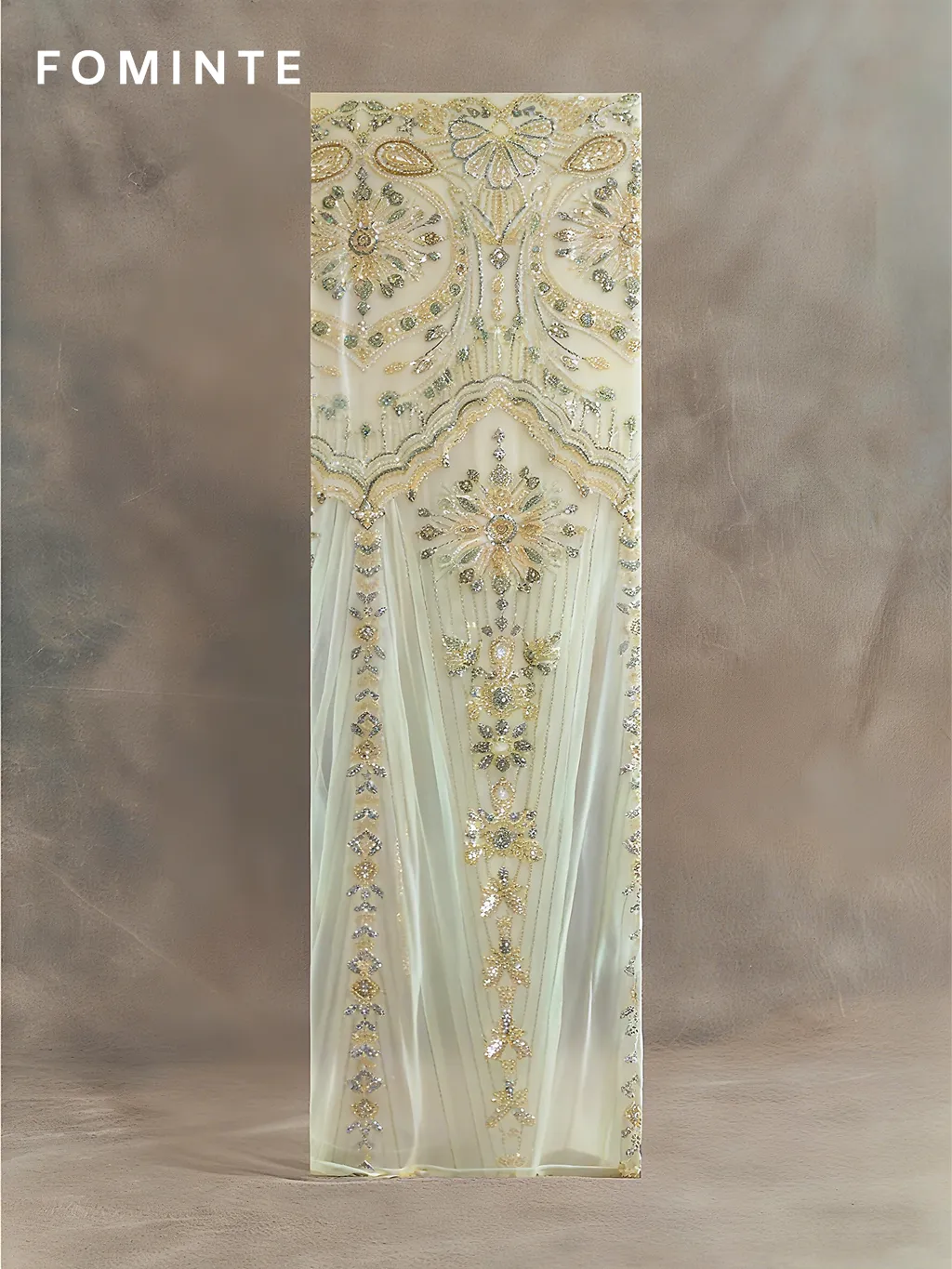 FT25-082: Regal Art Deco Medallion Beaded Fabric for Luxury Caftans and Gowns wholesale