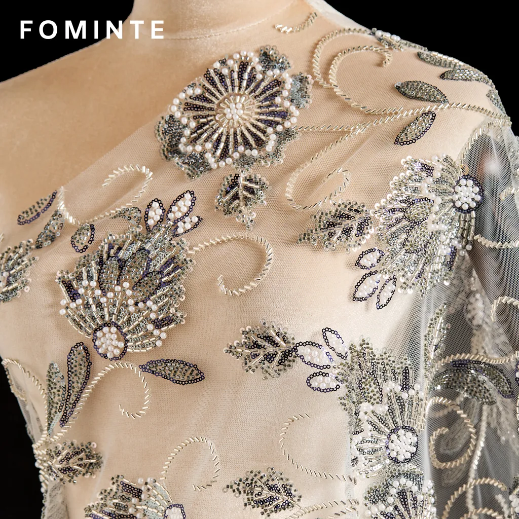 FT25-097: Regal Baroque Scroll Fabric with Cord Embroidery and Beading wholesale