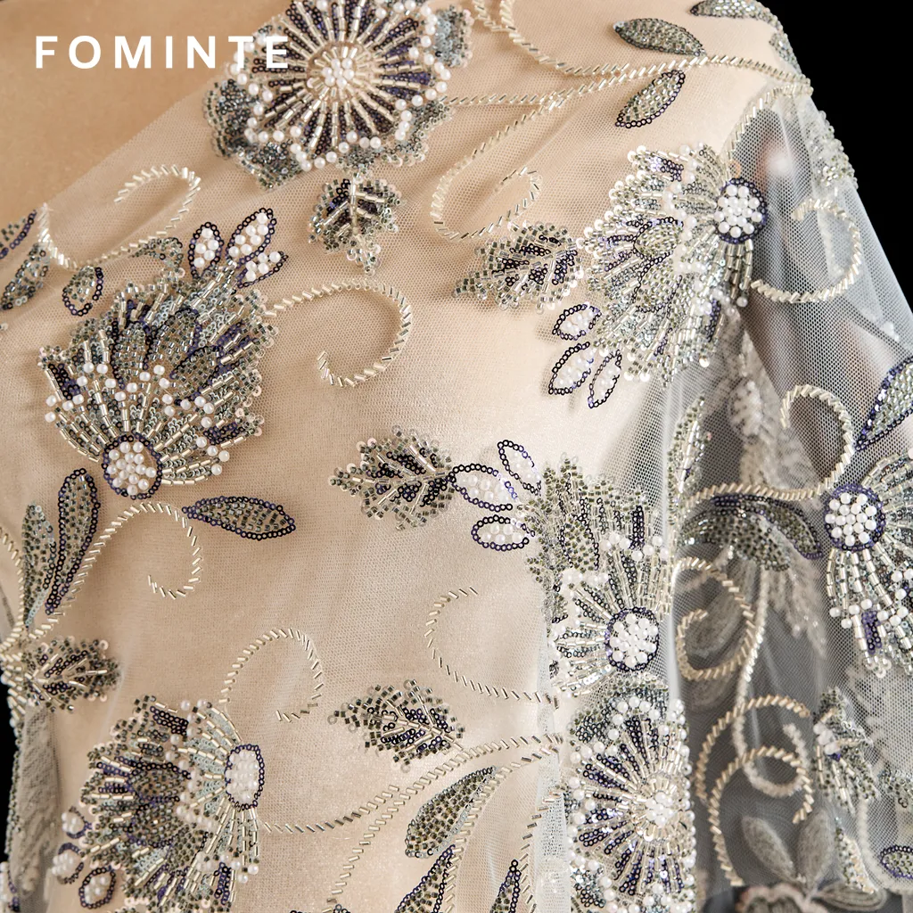 FT25-097: Regal Baroque Scroll Fabric with Cord Embroidery and Beading wholesale