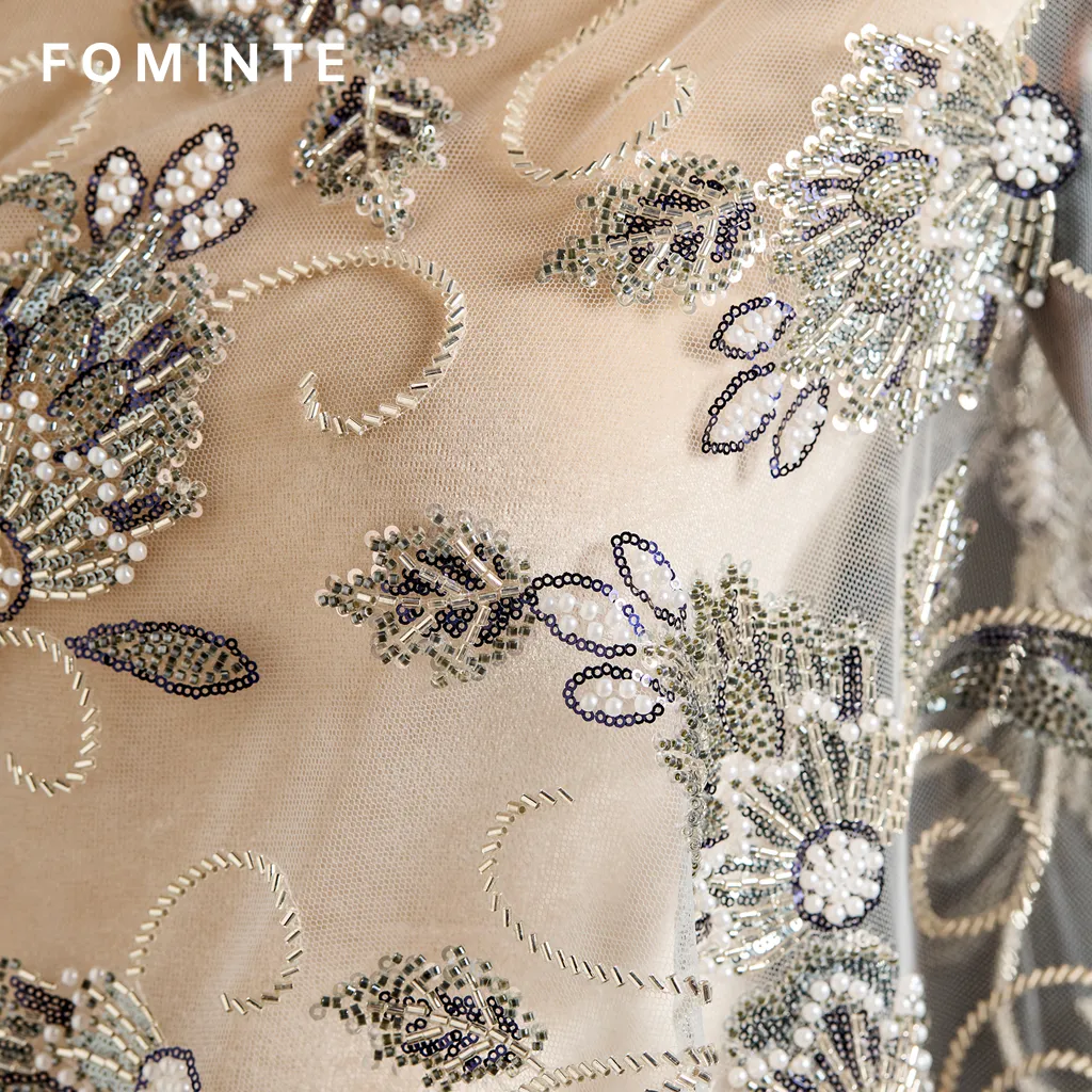 FT25-097: Regal Baroque Scroll Fabric with Cord Embroidery and Beading wholesale